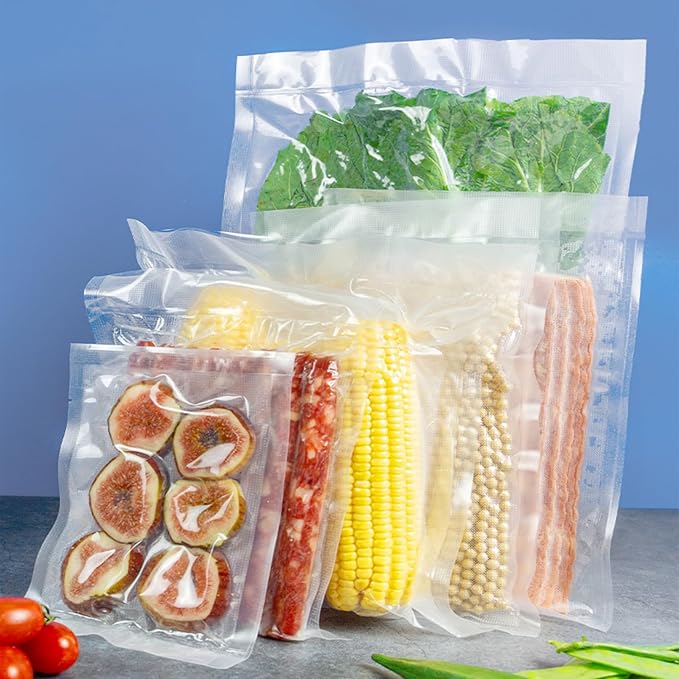 Vacuum Sealer Bags for Food, 7" x 10", 50 Pcs, Reusable, BPA-Free, Plastic, Self Seal, Tear Resistant, Extruded/Calendared Plastic with Air-removal Channels