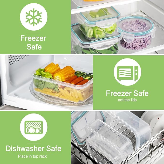 HOMBERKING 32 Pieces Food Storage Containers Set with Snap Lids (16 Lids + 16 Containers), Meal Prep Airtight Plastic Containers, BPA-Free Lunch Containers for Kitchen, Pantry, Home, Light Blue