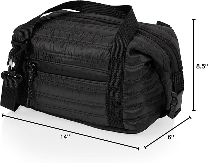 PICNIC TIME Midday Quilted Washable Insulated Lunch Bag, Soft-sided Lunch Box, Lunch Cooler Bag, (Obsidian Black)