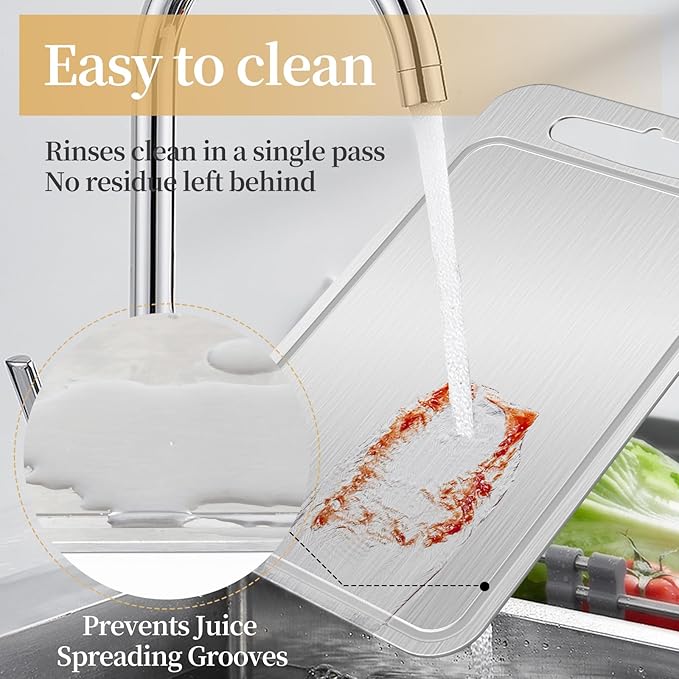 Titanium Cutting Board-Pure Titanium Cutting Boards For Kitchen,Double-Sided Metal Cutting Board with Juice Groove, Separates Meat and Vegetables, Dishwasher Safe (Pure White 14×10 Inch)