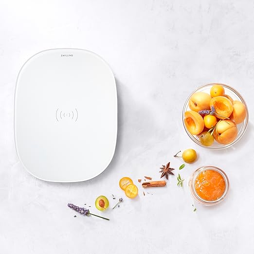 ZWILLING Enfinigy 2-in-1 Digital Kitchen Food Scale, Wireless Charging Station, Max weight 22lbs, Grams & Ounces, .1-gram Accuracy, White