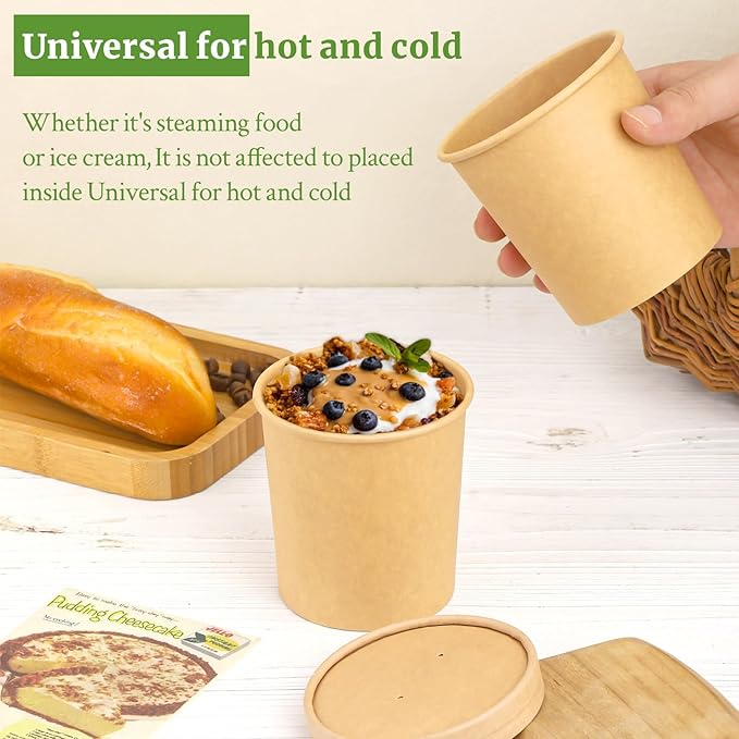 16 Oz Compostable Paper Bowls 25 Pack Biodegradable Disposable Heavy Duty To Go Bowls for Cold & Hot Food