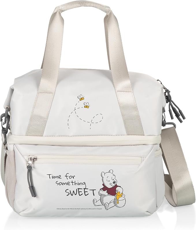 PICNIC TIME Disney Winnie The Pooh Tarana Insulated Lunch Bag Made from Recycled Material, Lunch Box with Picnic Set, Upcycled Lunch Cooler Bag, (Halo Gray)
