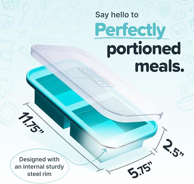 Souper Cubes 2 Cup Silicone Freezer Tray with Lid, Perfect for Storing Lasagna, Leftovers, Sauces, Portioned Meals and More, Silicone Freezer Mold for Meal Prepping - Aqua - 1-Pack