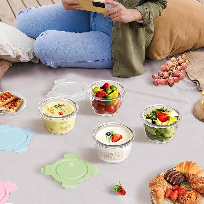 6 PCS Glass Meal Prep Containers with Lids, Airtight 2 Cup Glass Storage Containers Set, Heat-Resistant BPA-Free Glass Containers for Soup Leftover, Microwave, Dishwasher, and Freezer Safe (6 Packs)