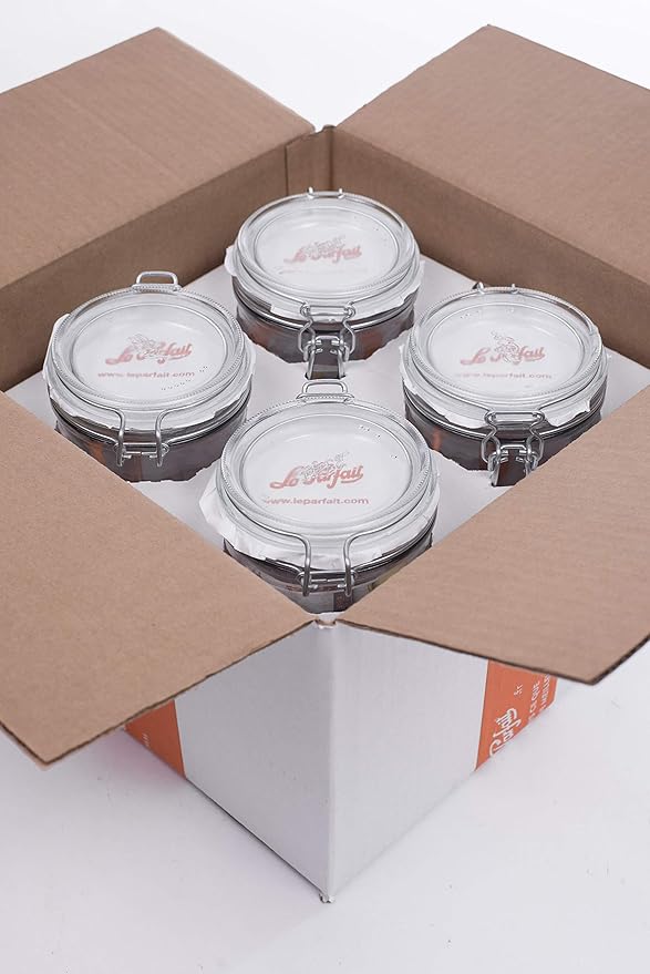 Le Parfait Super Terrine Jar | 24oz/Pint & Half (Pack of 4) 750ml French Glass Jar, Airtight Rubber Seal & Glass Lid | Glass Jars for Kitchen Organization and Storage Containers for Kitchen Essentials