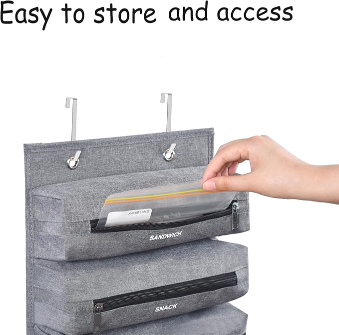 Zipper Bag Organizer Compatible with Gallon, Quart, Sandwich & Snack Food Storage Bag, Kitchen Plastic Bag Storage Organizer for Kitchen RV Camper (Grey)