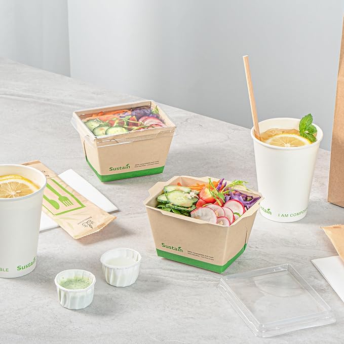 Restaurantware-Sustain 17 Ounce Sturdy Paper Take Out Boxes, 50 Disposable Take Out Food Containers - With PLA lining, Lids Sold Separately, Bamboo Paper Containers, Compostable, Click-Lock Design