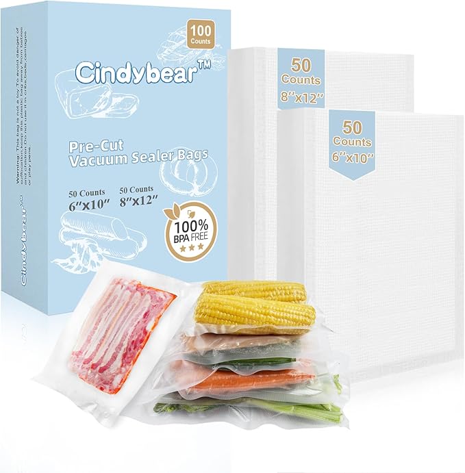 100pcs Vacuum Sealer Bags, Quart 8"x12" and Pint 6"x10" Food Saver Bags, Pre-cut Commercial Grade Vac Bags for Food Storage, BPA Free, Heavy Duty, Meal Prep or Sous Vide Cooking