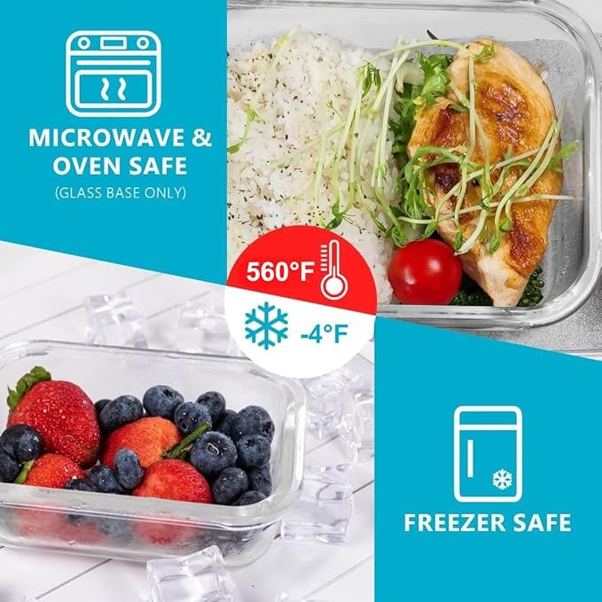 Igluu Meal Prep Glass Food Storage Containers 10 Pack, Meal Prep Containers with Snap Lock Leakproof Lids, Reusable Microwave safe BPA-free Lunch Boxes (10 Containers & 10 Lids) 35.5oz & 12.5oz