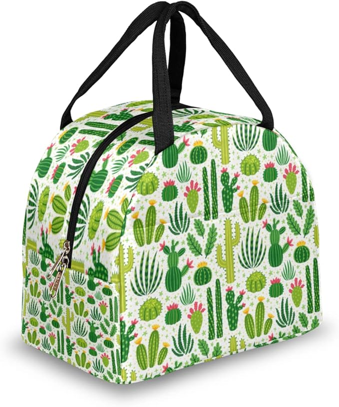 Insulated Lunch Bag for Women Men Green Cactus Waterproof Thermal Tote Bag Reusable Lunch Box Container Lunch Holder Leakproof Lunch Cooler Bag Picnic Travel Work