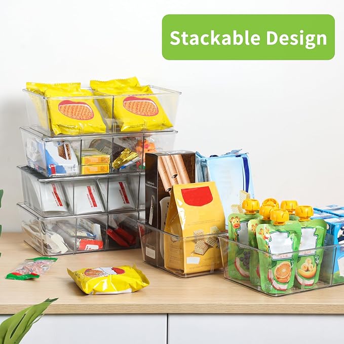 Moretoes 6 Pack Snack Organizers, Pantry Organizer and Storage, Clear Food Storage Organizer Bins, Plastic Fridge Organizer and Cabinet Organizers for Kitchen, Condiment, Pouches Food, Packets Spices