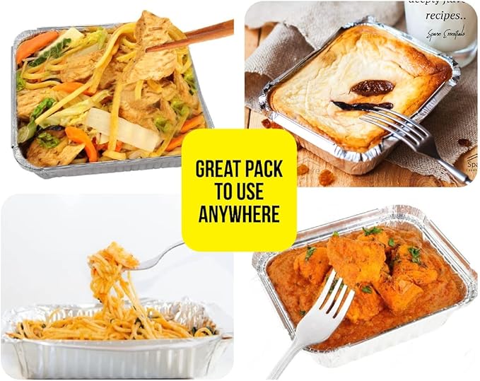 Large Disposable Aluminium Foil Trays Containers with Paper Lids 25x25x4 cm, Takeaway Containers Good for Baking Roasting Broiling Cooking Food Storage (20 Trays and Lids)