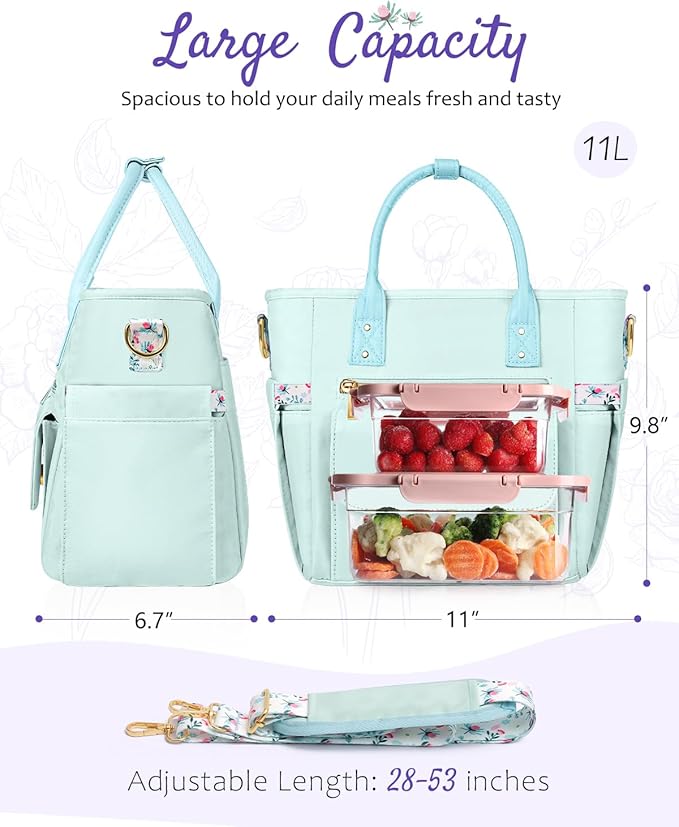 Deluxe Large Insulated Lunch Bag Box Women - Leakproof Waterproof Cooler with Multi Pockets Removable Strap for Work Picnic - Teacher Mothers Day Christmas Birthday Gifts