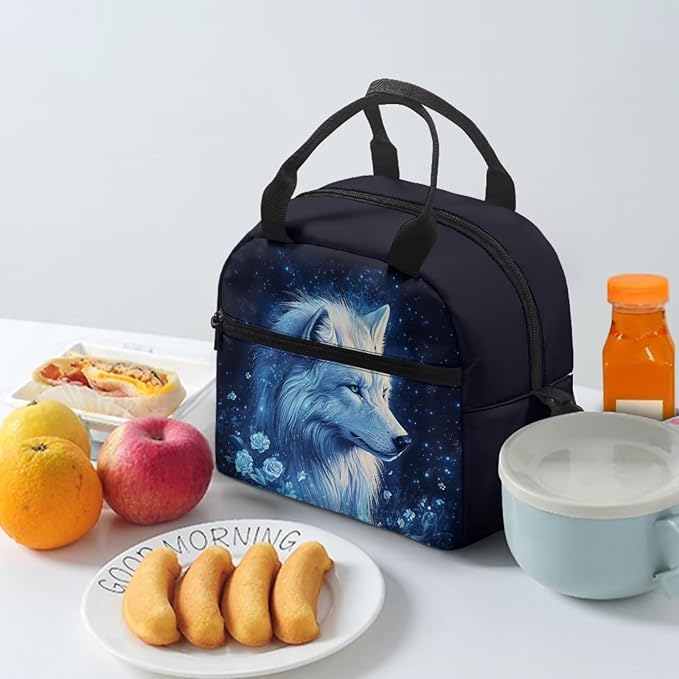 Showudesigns Wolf Lunch Bag for Boys 8-12 12-16 Insulated Lunch Box Teen Girls Lightweight Lunch Containers for School Work Office Shopping Travel Cooler Tote Bags School Supplies