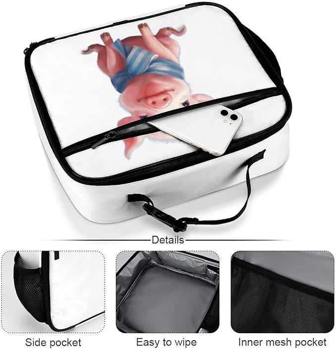 Pink Pig Reusable Lunch Box Insulated Lunch Bag Cooler Bag Lunchbox Meal Food Container Tote Bag for Women Kids Girls Boy School Camping Hiking Picnic Beach Travel