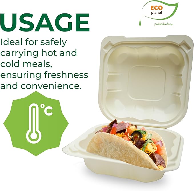 Compostable Food Containers with Lids | Durable, Biodegradable, and Eco-Friendly (50, Square C1)