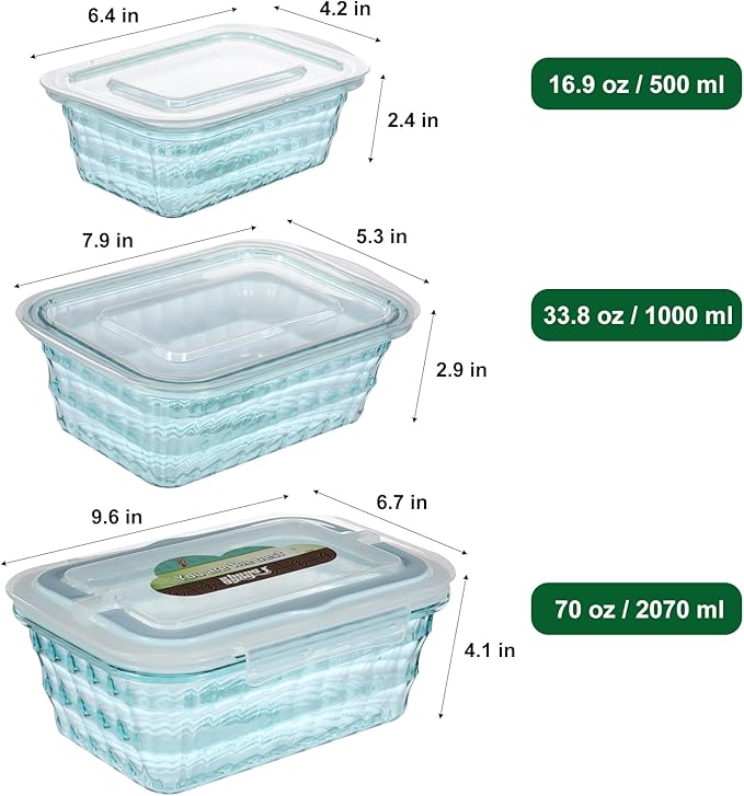 Taiuloo Set of 3 Food Storage Container, BPA Free Salad Bowls with Lids, Salad Lunch Container To Go with Handle, Plastic Meal Prep Storage Containers for Snacks, Fruits, Blue