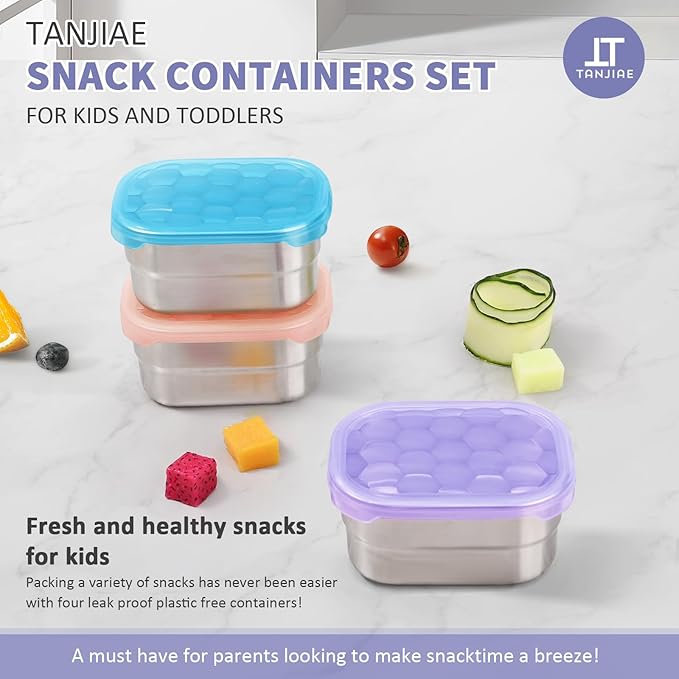 Kids Snack Pro - Stainless Steel Snack Containers for Kids | Easy Open Leak Proof Small Food Containers with Silicone Lids - Perfect Metal Toddler Lunch Box for Daycare and School (8oz*3)