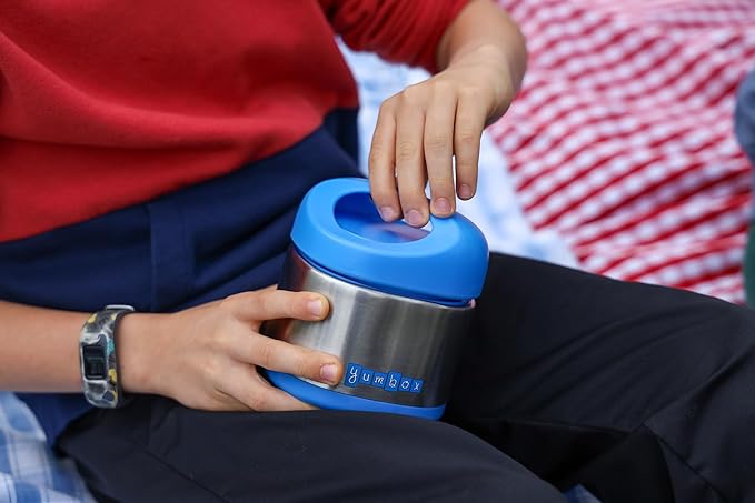 Yumbox Cubi Triple Insulated Stainless Steel Thermal Jar for Hot & Cold Lunches, Kids Size, Easy Open and Carry Handle, Unique Rounded Square Jar and Non-Slip design (Apple Green)