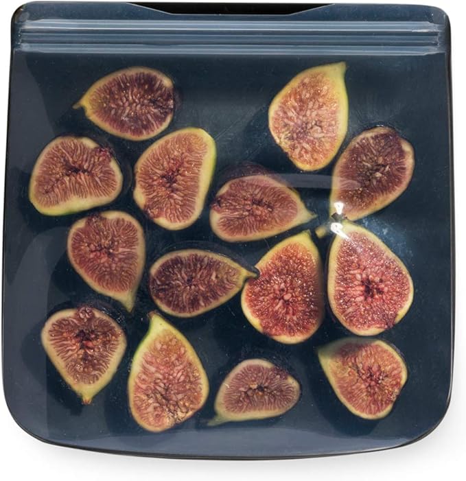 W&P Porter Silicone Reusable Storage Bags, Flat Variety 3 Pack (10oz, 34oz, 46oz), Charcoal, Food Storage Container, Microwave and Dishwasher Safe, Easy Cleaning