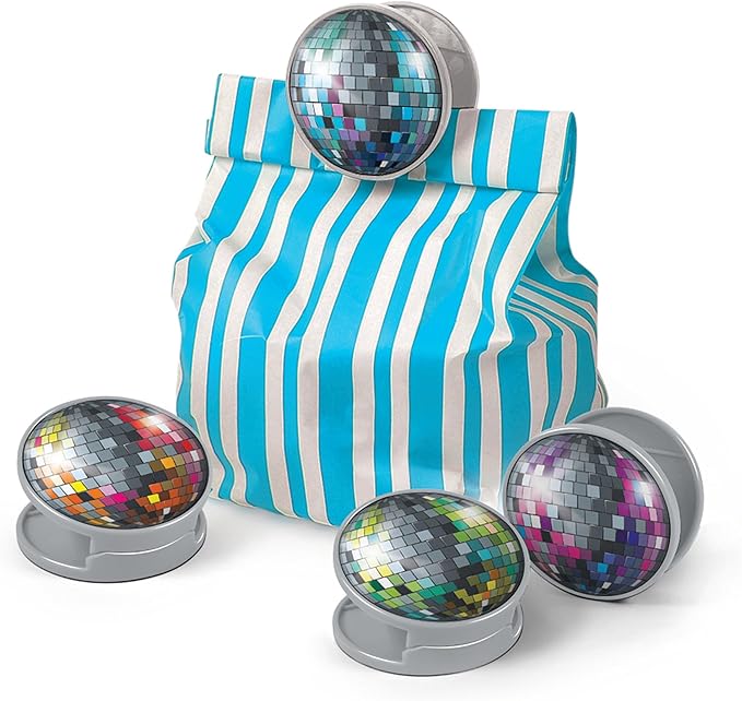 Genuine Fred BOOGIE BITES, Disco Ball Bag Clips, Set of 4, Set of 4 Groovy Spring-Loaded Clips for Fresh Snacks, Metallic Printed Graphics, Fun Food Storage Clips, Fun Kitchen Accessories