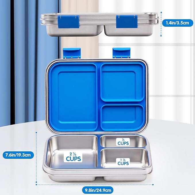 Stainless Steel Bento Box Adult Lunch Box 3 Compartment Metal Lunch Box for Kids Leak Proof Stainless Bento Boxes with Containers for School and Office