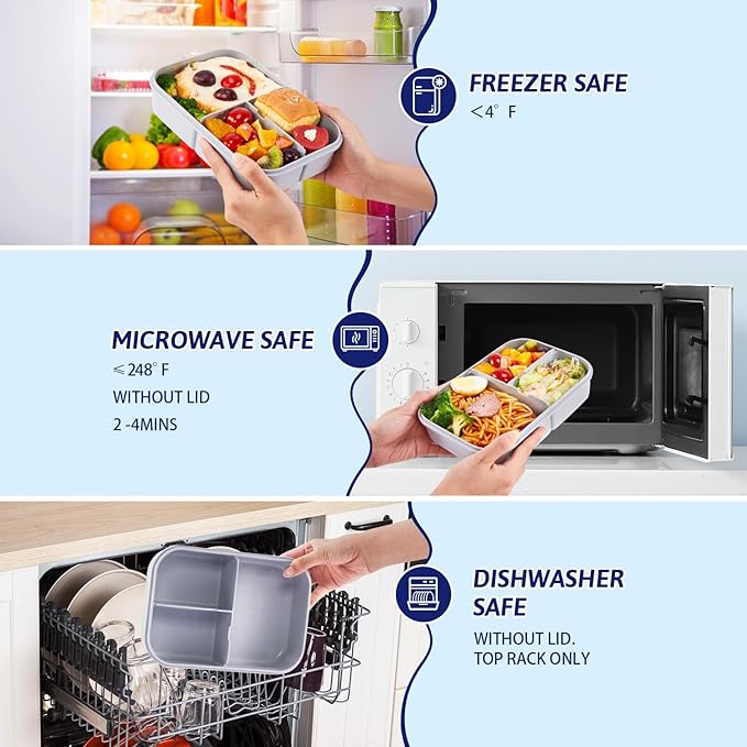 MISS BIG® Bento Box,Bento Box for Kids,Lunch Box Kids,Ideal Leakproof Kids Lunch Box,Lunch Containers No BPAs and Chemical Dyes,M/W,D/W & Fridge Safe(1150ml Gray)