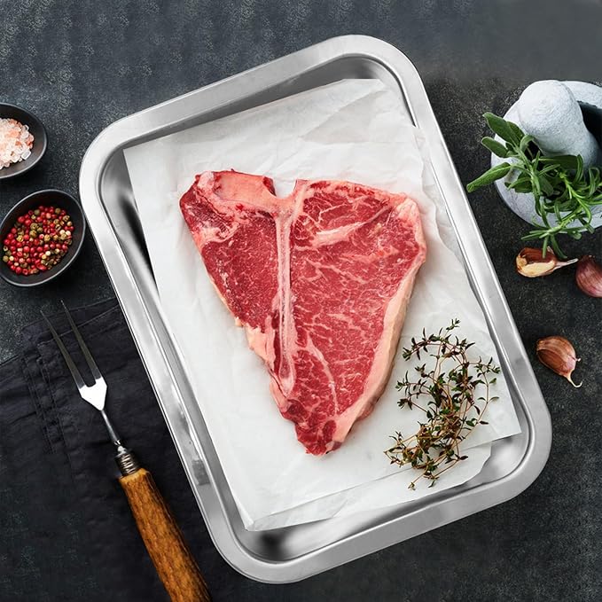 6 Pack 201 Stainless Steel Breading Trays Set, 10.6 x 7.9 x 1.9 Inch Food Prep Trays, Stainless Large Breading Pan, Stainless Steel Bakeware for Home kitchen, BBQ, Camping, Restaurant