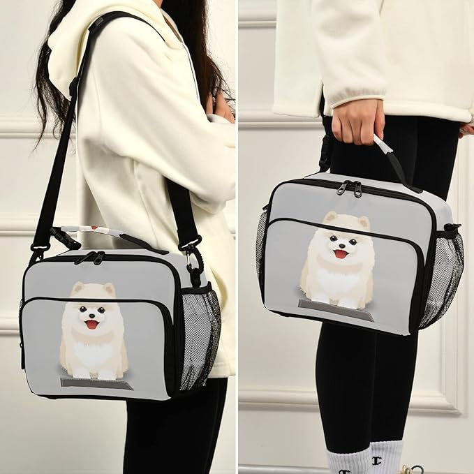 Pfrewn Dog Puppy Lunch Box for Kids Adults Pomeranian Puppy Insulated Lunch Bag with Shoulder Strap Reusable Cooler Bags Lunch Tote for Office School Girls Boys Teens