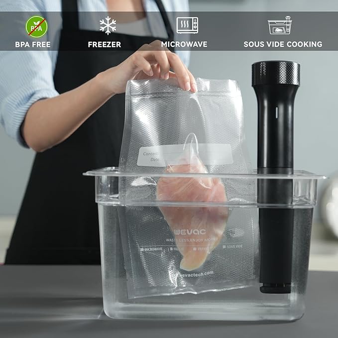 8" x 12" Precut Vacuum Sealer Bags, 200 Count, Includes 5 Liquid Block Bags & 5 Bone Guard Pieces, Heavy Duty for Food Storage, Sous Vide & Meal Prep, Wevac