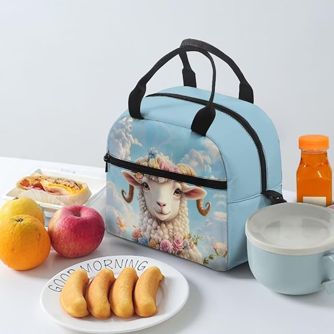 Showudesigns Goat Lunch Bag for Kids Girls Lunch Boxes for School 10-12 Lightweight Bento Cooler Bag Cute Insulated Lunchbox Container Picnic Bags Crossbody Purse Blue