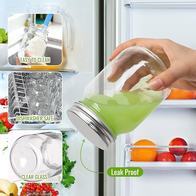 Mason Jars 16 oz with Sliver Lids, 15 Pack Canning Jars, Clear Regular Mouth Glass Jars for Canning and Fermenting, Labels & Brusher Included - Microwave & Dishwasher Safe