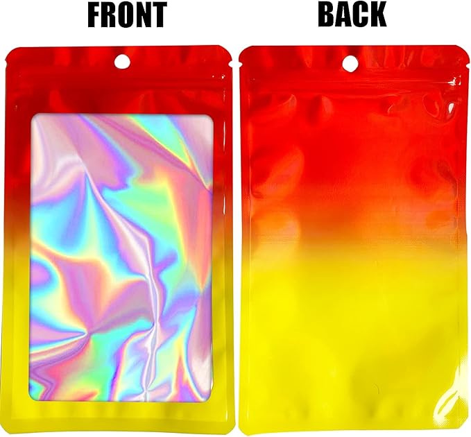 100 Pieces Resealable Mylar Bags, Smell Proof Bags with Clear Window for Food Storage Party Favor Packaging Small Business(Orange&Yellow, 5.5×7.8 Inch)