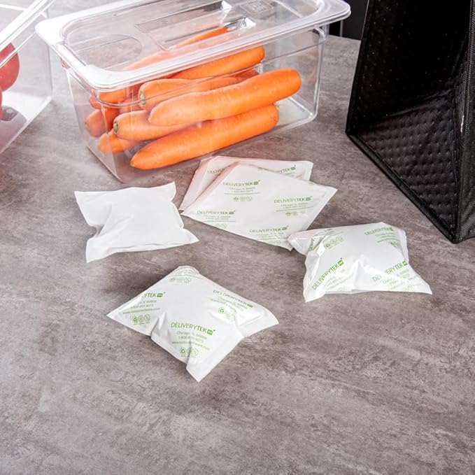 Restaurantware Delivery Tek 5.1 x 4.5 Inch Shipping Ice Packs 100 Durable Cold Packs - Easy-To-Use Design Leakproof Plastic Dry Ice Packs Reusable For Frozen Meat Vegetables or Beverages