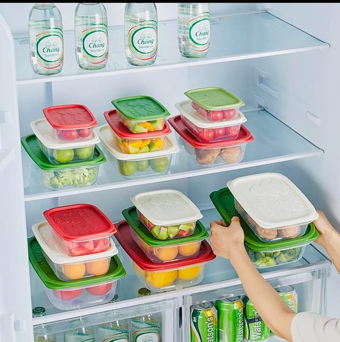 Plastic Food Storage Container Set, 4 Containers with Lids, Assorted Colors (RECTANGULAR JOLLY)