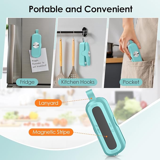 2 Pack Mini Bag Sealer, 2 in 1 Sealer and Cutter, Portable Heat Sealer Machine, Chip Heat Resealer for Snacks & Food Storage, Green/White (Batteries Included)