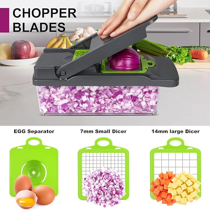Vegetable Chopper Veggie Chopper,Mandoline Slicer,Multifunctional 12 in 1 Food Choppers, Kitchen Vegetable Slicer Dicer Cutter,Onion Mincer,Cheese Grater,Colander Basket,Kitchen Gadgets