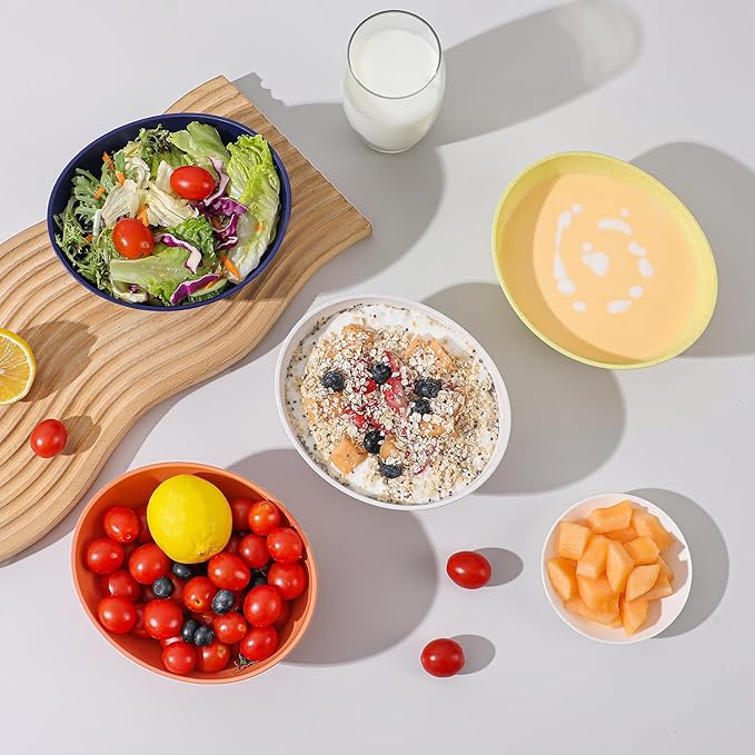 26 OZ Wheat Straw Bowls, 4 Pack Unbreakable Cereal Bowl, Microwave and Dishwasher Safe Bowls for Kitchen, Lightweight Serving Bowl for Salad, Oatmeal, Soup (Flower Series)