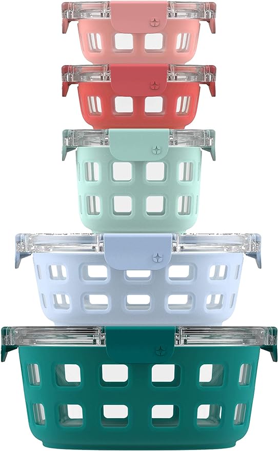 Ello Duraglass Mixed Meal Prep Sets Leak-Proof Glass Food Storage Containers with Silicone Sleeves and Airtight BPA-Free Lids, Dishwasher, Microwave, and Freezer Safe