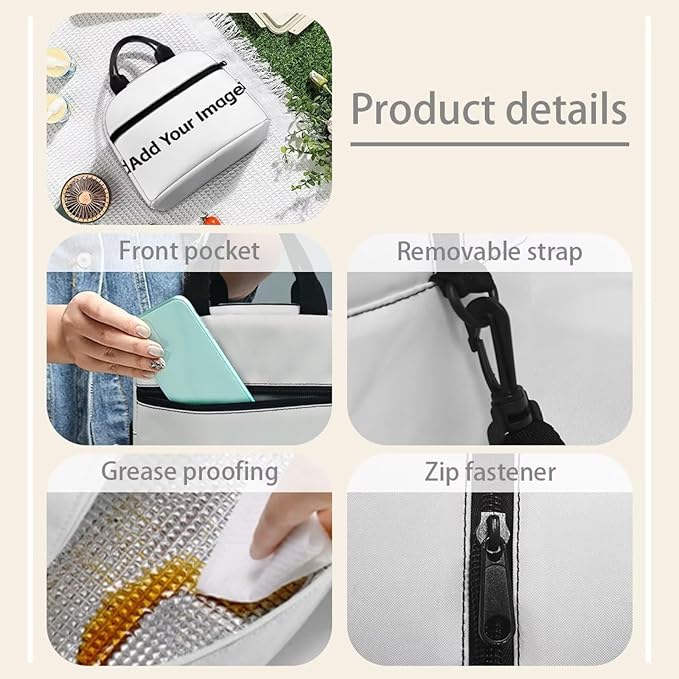 Showudesigns Customized Lunch Box for Women Lunch Tote Bag Personalized Lunchbox Bento Keep Food Cold and Warm for Long Time Picnic Bags Add Your Logo Text Image Insulated Lunchbags