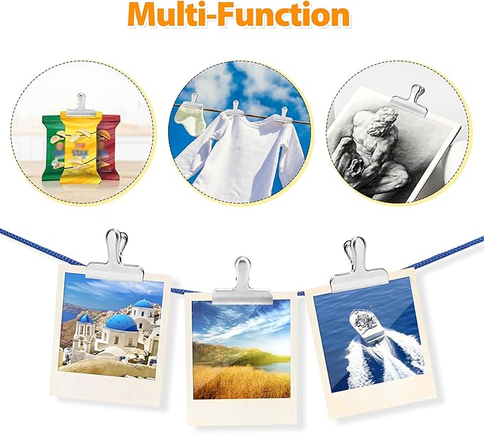 Pack of 8 Bag Clips, Stainless Steel and Heavy Duty Metal Bag Clip,Tightly Seals Chip, Coffee, Bread or Cereal Bags to Keep Food Fresh, for Home, Kitchen, Office, Pantry, Camping (Silver)