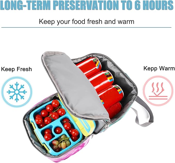 Tilami Lunch Bags Insulated Adjustable Strap Zipper, Water-Resistant Cooler Bags, Bento Bags for Kids Toddlers, Clouds Green