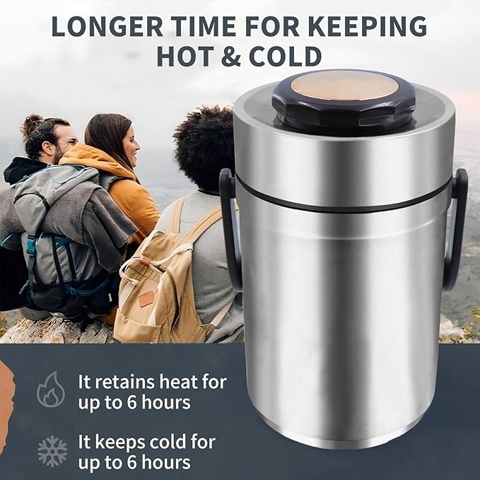 67oz Thermos for Hot Food,3-Layer Sealed Stackable Food Thermos,with Lunch Bag Soup Thermos Wide Mouth,It Is Suitable for Daily Office Meals, and Outdoor Meals (Silver)