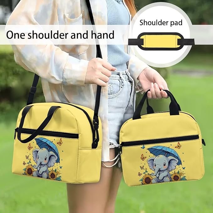 Showudesigns Sunflower Elephant Insulated Lunch Bag for Girls 10-12 Lunch Box Lightweight Lunch Containers for School Work Office Travel Picnic Lunch Tote Box Thermal Meal Containers