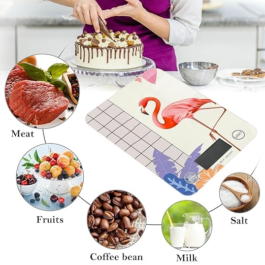 Food Scale Kitchen Digital Scale Food Ounces and Grams Dieting Baking Cooking Waterproof Glass Panels LCD Display,4 Units Scale Tare Function Flamingos