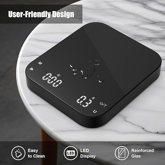 Rechargeable Coffee Scale with Timer, Diyife 3kg/0.1g High Precision Scale, 6 Units, HD LED Display, Long Battery Life, Portable Kitchen Scale for Espresso, French Press, Pour-Over Coffee