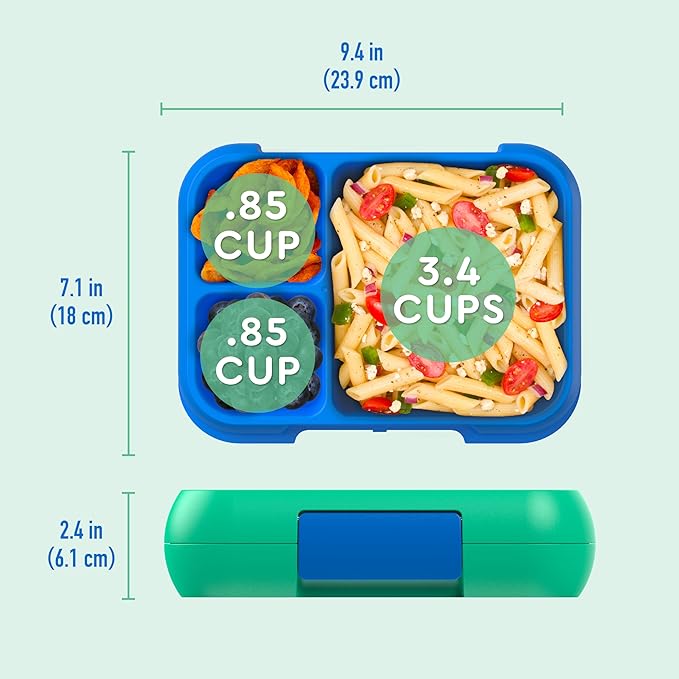 Bentgo Pop - Leak-Proof Lunch Box & Removable Divider for Ages 8+ & Teens - Lunch Container Holds 5 Cups of Food; 3-4 Compartments; Microwave/Dishwasher Safe; 2 Year Warranty (Spring Green/Blue)