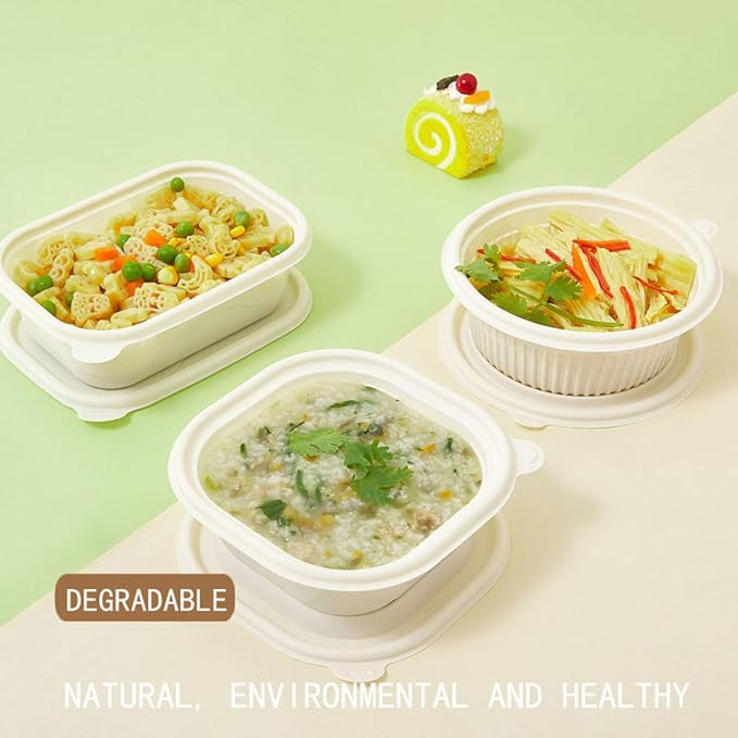 100 compostable take out containers, Heavy duty quality take out containers, environmentally friendly and biodegradable, made of corn starch for takeaway meal prep containers 5.7 * 5.7
