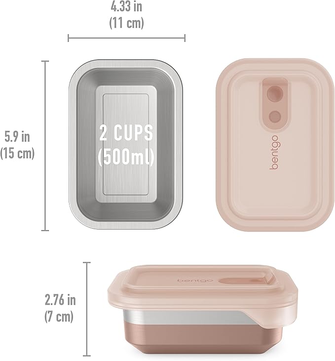 Bentgo MicroSteel Heat & Eat Container - Microwave-Safe, Sustainable & Reusable Stainless Steel Food Storage Container with Airtight Lid for Eco-Friendly Meal Prepping (Snack Size - 2 Cups)